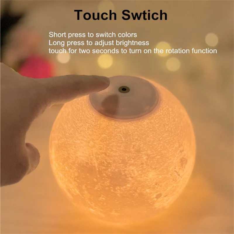 Creative 3D Moon Night Light 360 Rotating Moon Night Light for Home Office Room Touch Control 3 or 16 Color LED Desk Lamp Z250225