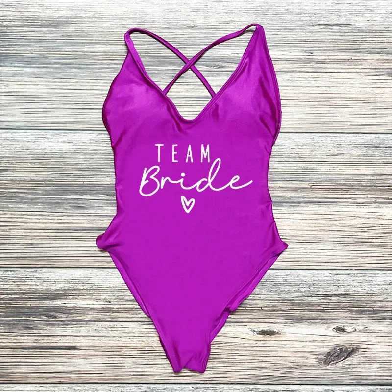 Sexy Padded Gold Print Team Bride One-Piece Swimsuit Squad Women Swimwear Bachelorette Party Bathing Suit Summer Beachwear S-3XL X250224