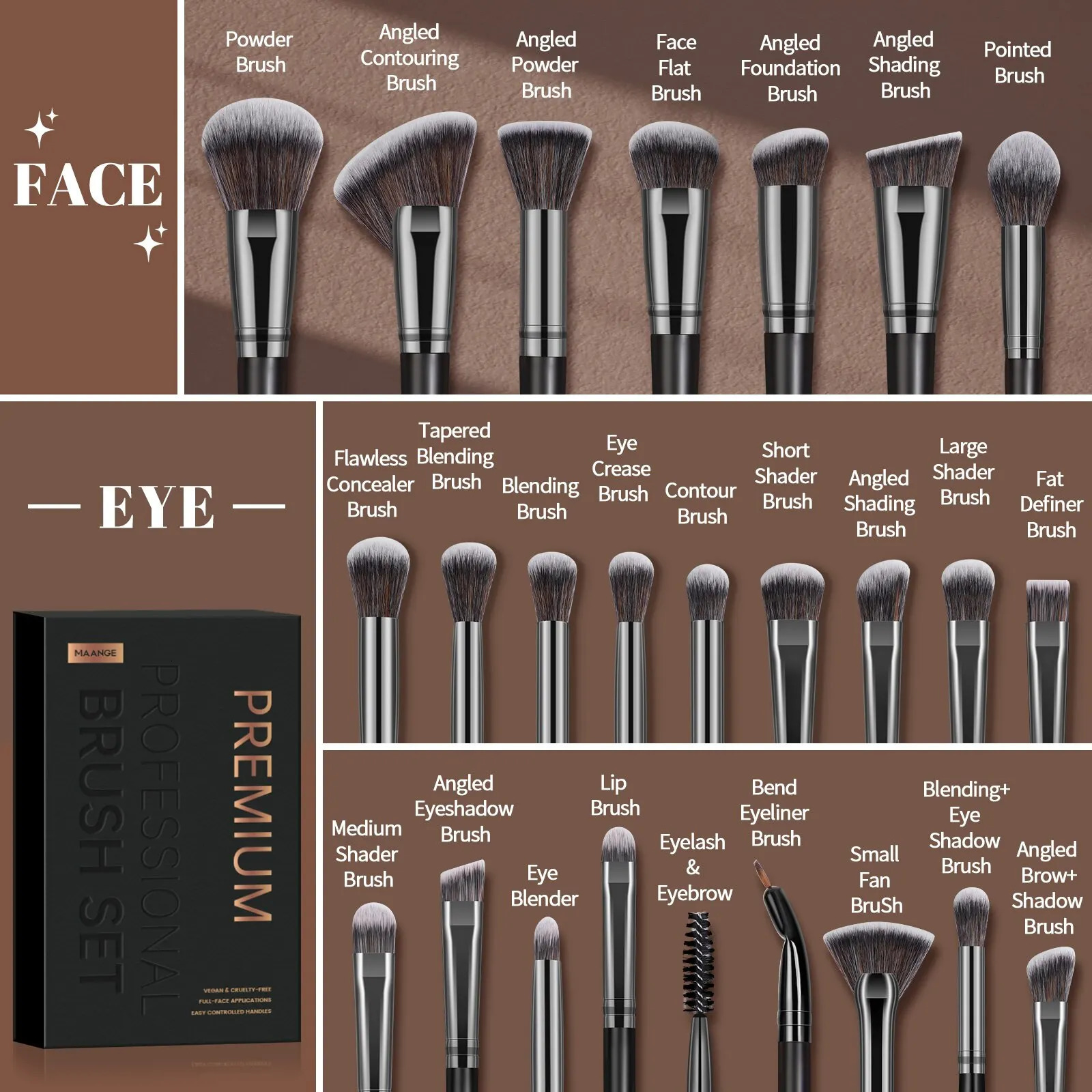 MAANGE Professional Gift Box 25 Pieces Makeup Brushes Kit Face Eye Beauty Brushes For Foundation Conceal Eyeshadow Contour Brush 250224