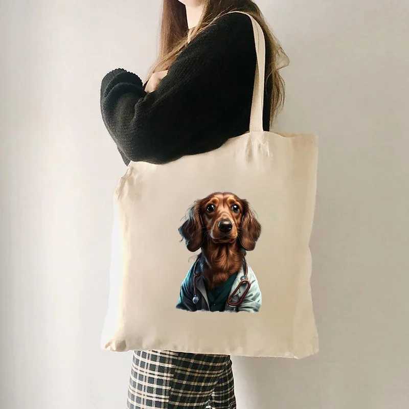 Trust Me Im A Dogtor Pattern Shopping Bag Funny Gift Idea for Dog Lover Canvas Totes Humor Dog Doctor Shoulder Bag Handbag Z250224