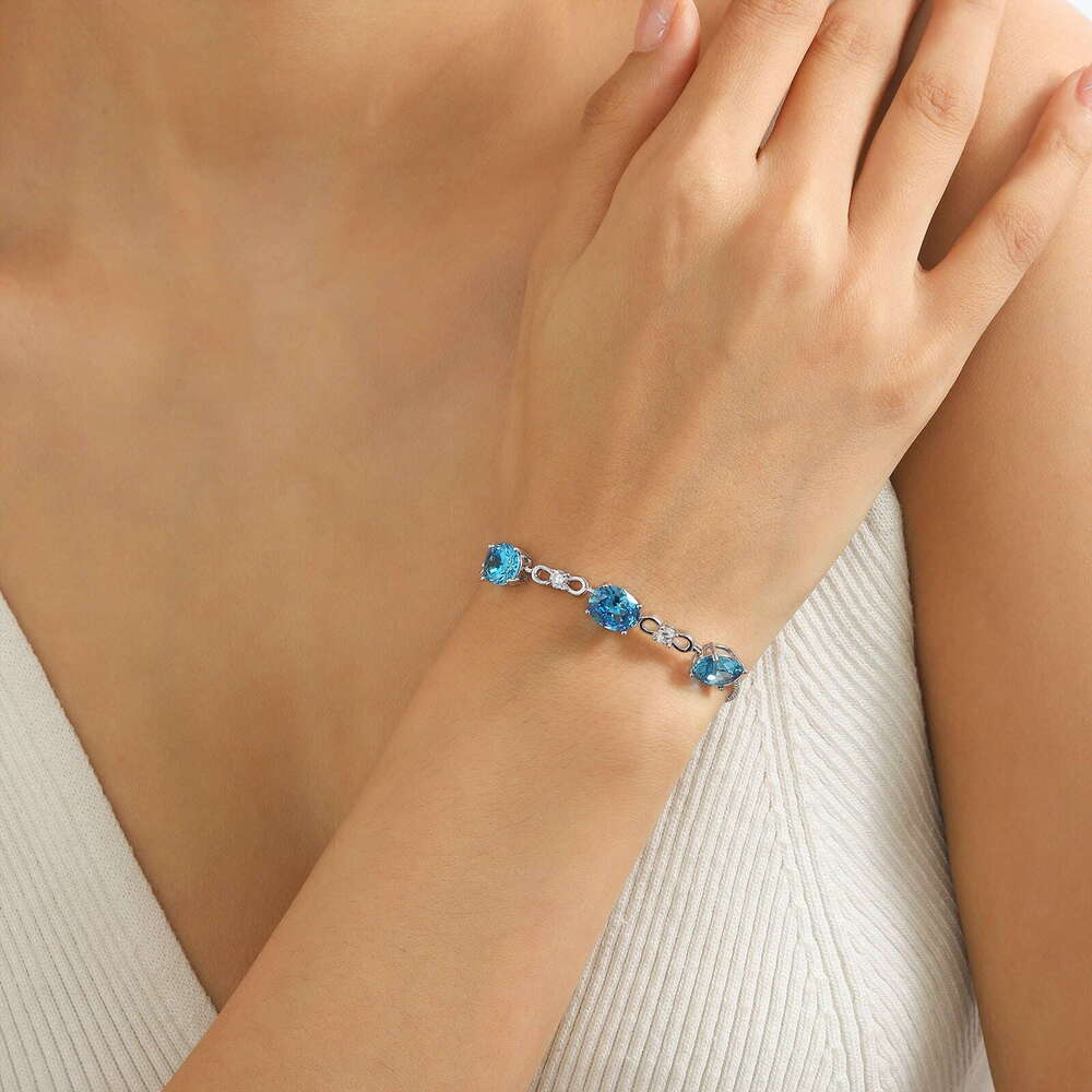 e Bracelet Sterg Sier Blue Aquamarine Bracelets Oval Jewelry Women Girls Mother Christmas Birthday Gifts