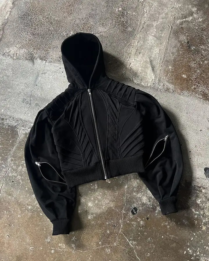 Retro Zip Hoodie Y2K Mens Punk Rock Hip Hop Silhouette Oversized Hoodie Sweatshirt Casual Zip Jacket Clothes Streetwear 250224