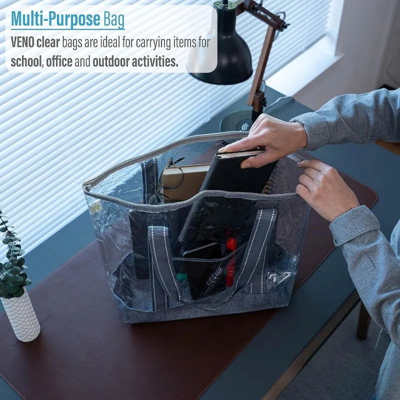 2 Packs Clear Tote Beach Bags for Woman w/Zipper Shoulder Strap Transparent Lunch Shopping Bag for Travel Stadium 250221