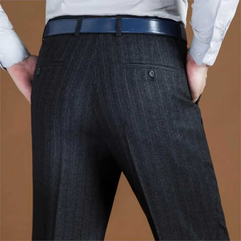 Cashmere Set Mens Loose Striped High Waist Wool Mens Trouser Classic Straight Mens Dress Pants Business Size 42 44 W250225