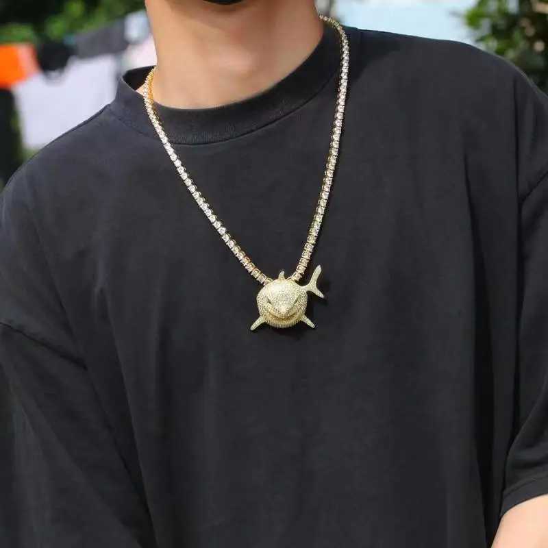 Hip Hop Fierce Shark Inlaid Zircon Pendant Personality Men Charm Trend Necklace Cool Rap Rock Party Jewelry Birthday Gifts X250224
