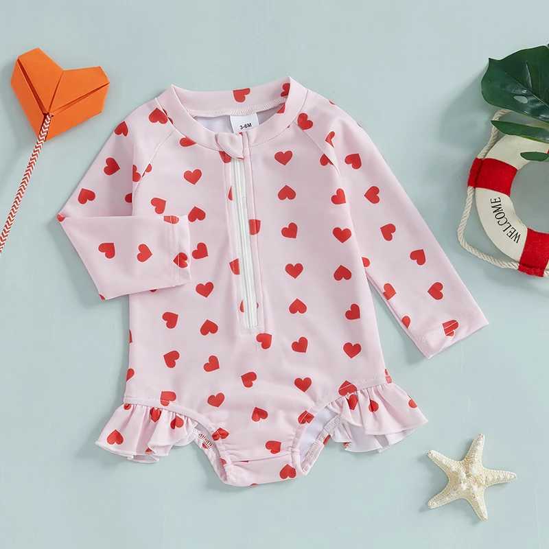 Toddler Girls Swimsuit Floral Print Ruffle Sleeve Zip Up Back Infant Girls Bathing Suit Beachwear Swimwear X250224