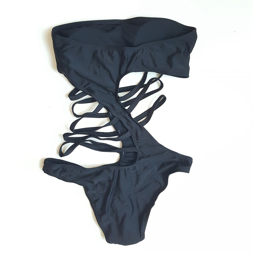 designer swimwear New sexy single shoulder black one-piece hollowed out women's split swimsuit