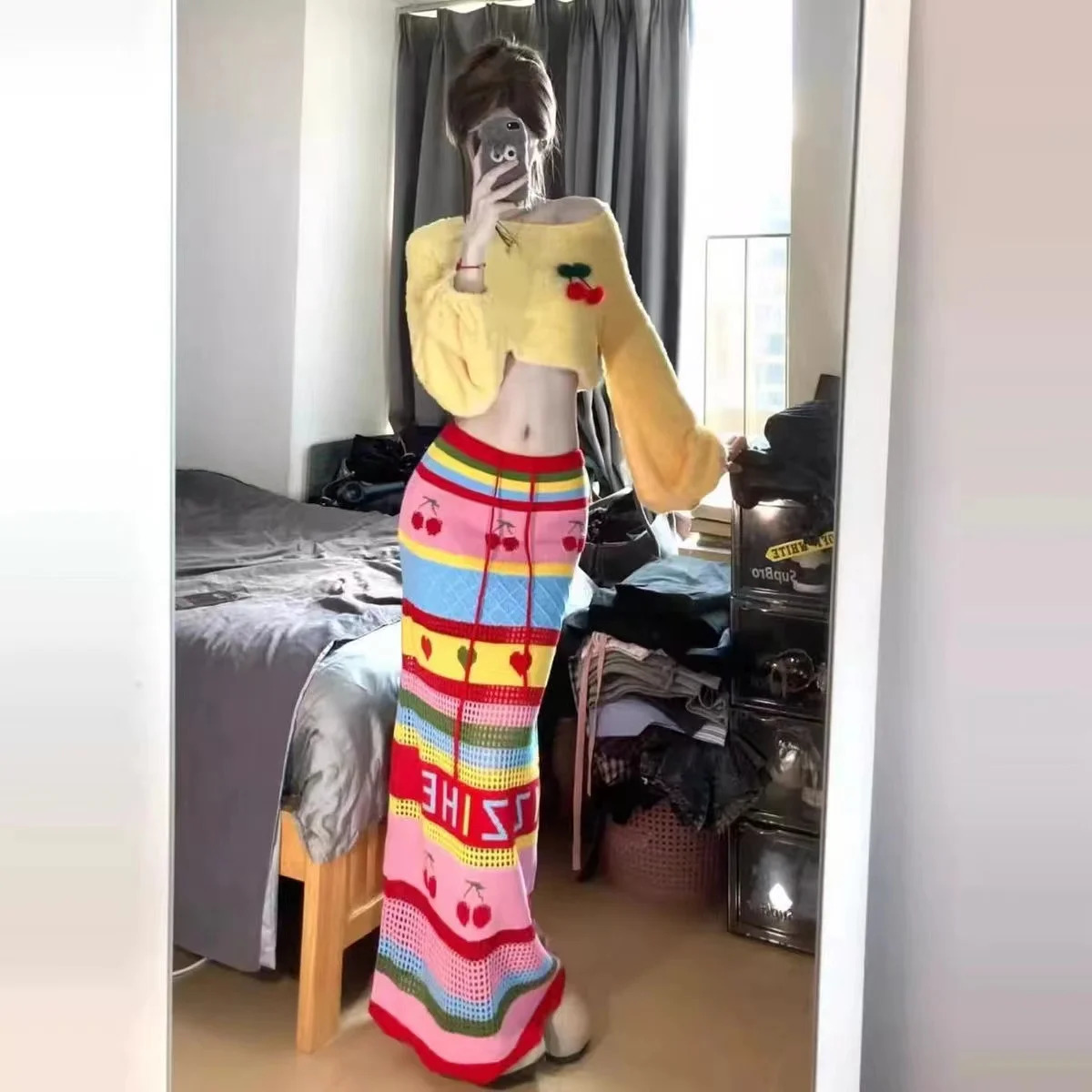 Y2k Two Piece Skirt Suit Pure Desire Short Pullover Knitted Sweater 2024 Dopamine Korean y Style Slimming Slim Knitted Skirt 250224