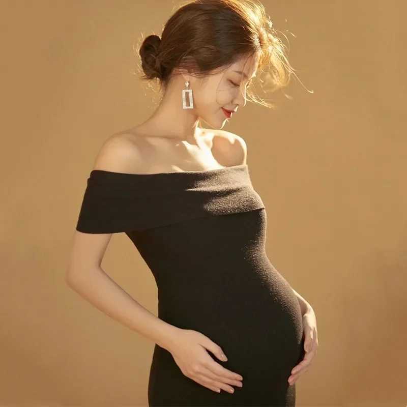 Black sexy maternity dress photo prop knitted maternity dress photo shoot maternity baby shower party dress X250224