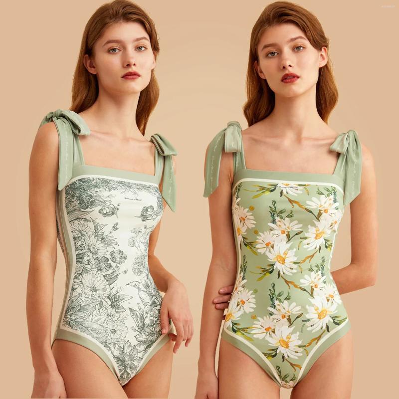 Women's Swimwear Reversible Floral Beach Dress One Piece Swimsuit With Skirt Brazilian Bathing Suit Summer Bikini Set Bowknot Style