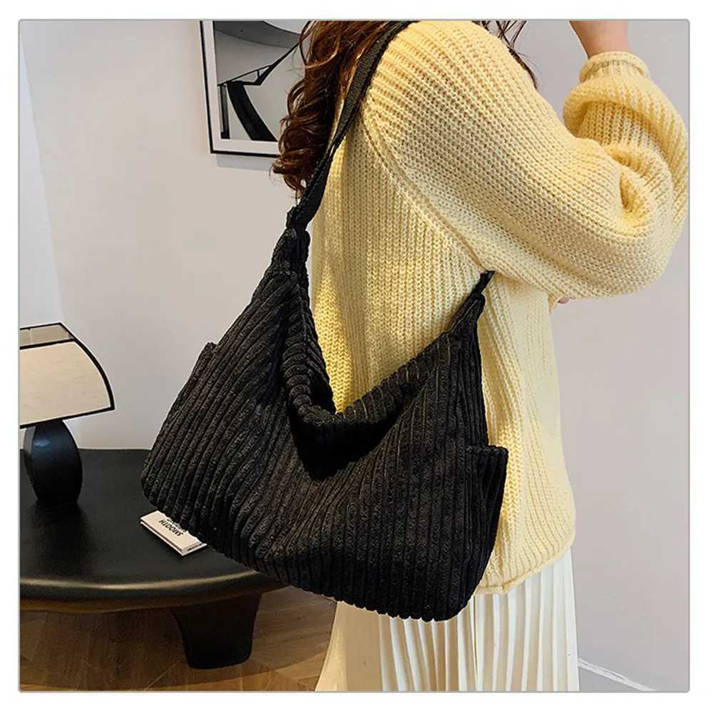 Casual Corduroy Womens Shoulder Bag Large Capacity Solid Color Crossbody Bag Commuter Tote Bag Simple Student Schoolbag Handbag Z250225