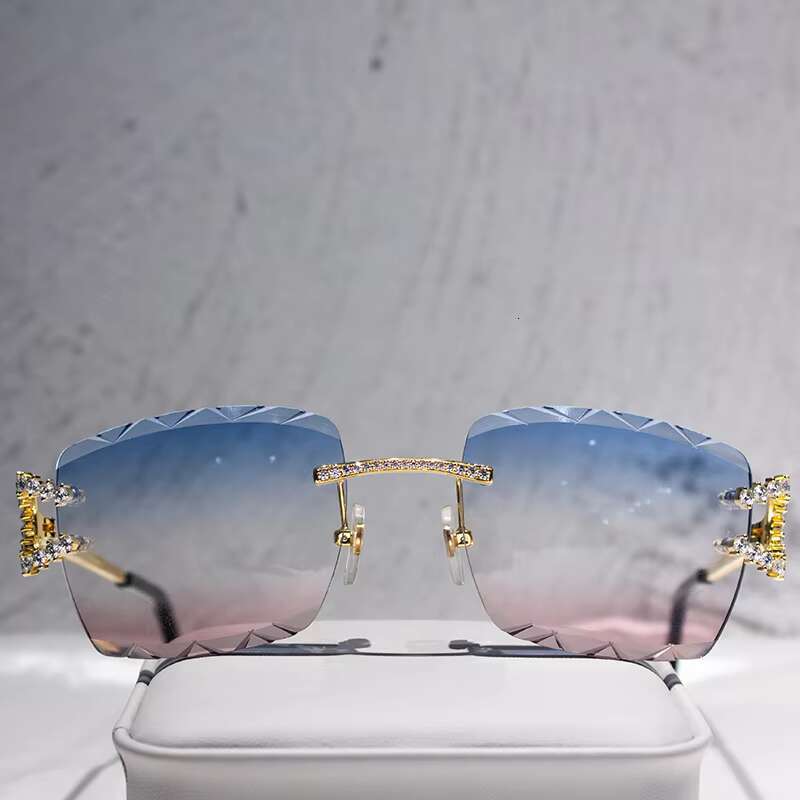 Wholesale New Custom Hip Hop Rimless Dia Men Iced Out Moissanite Sunglasses Women