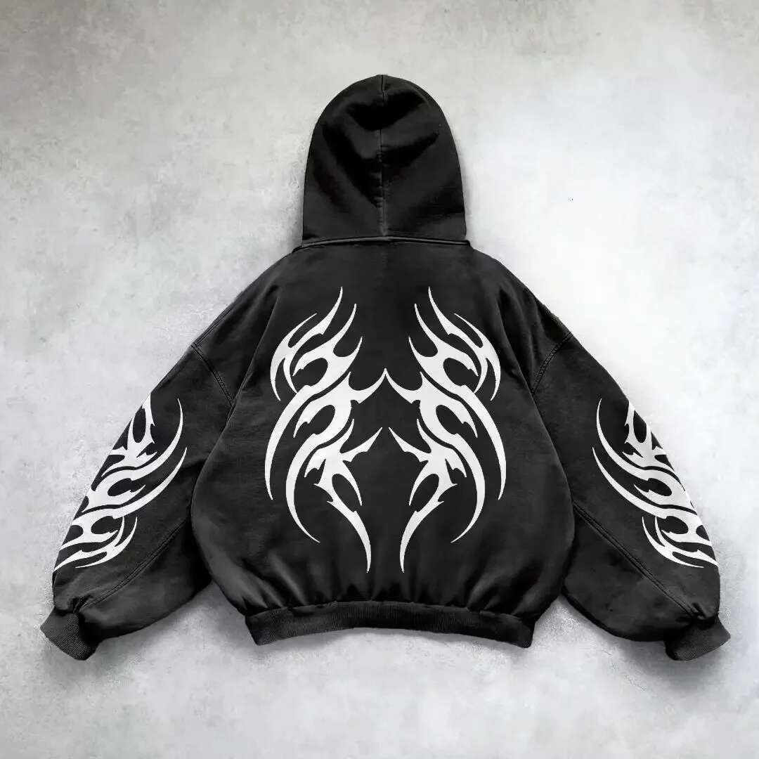 American Retro Y2K Gothic Punk Washed Zipper Hoodie Mens and Womens Streetwear Haruku Fashion Anime Loose Jacket Tops