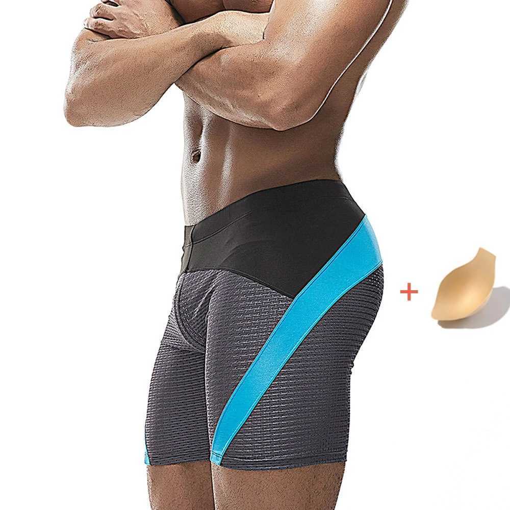 Sexy Mesh Patchwork Swimsuit Men Swimming Trunks Low Waist Men Swimwear Mens Swim Shorts Push Up Long Boxer Surfing Bathing SuitXJ250224