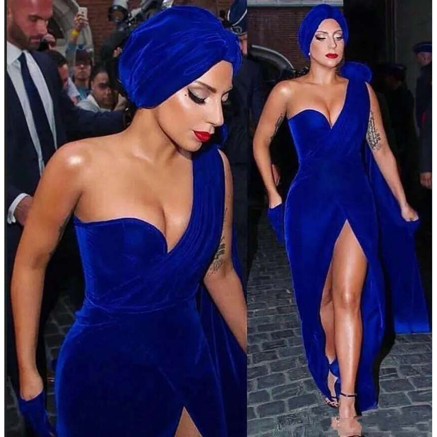 Royal Blue Sexy Veet Prom Dresses One Shoulder High Split Sleeveelss Or Length Party Quinceanera Plus Size Formal Evening Gowns