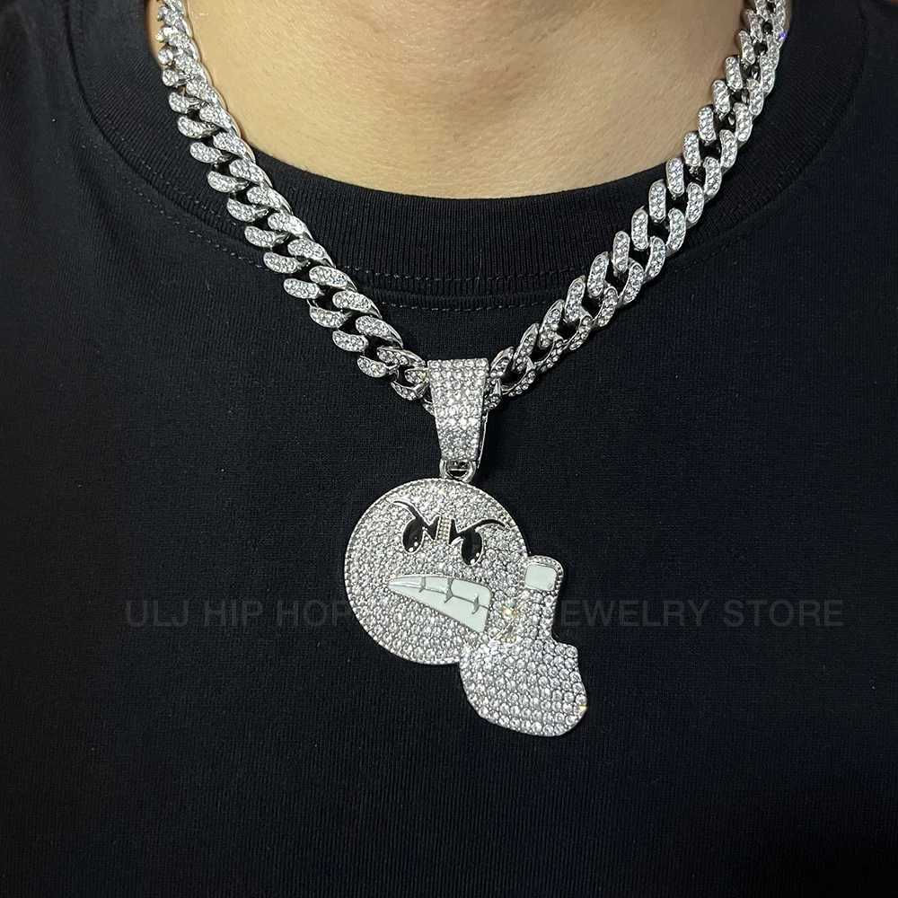 J Middle Finger Up Pendant Creative Punk Alloy AAA Reinstones Cuban Chain d Out Necklace Hip Hop Jewelry X250224