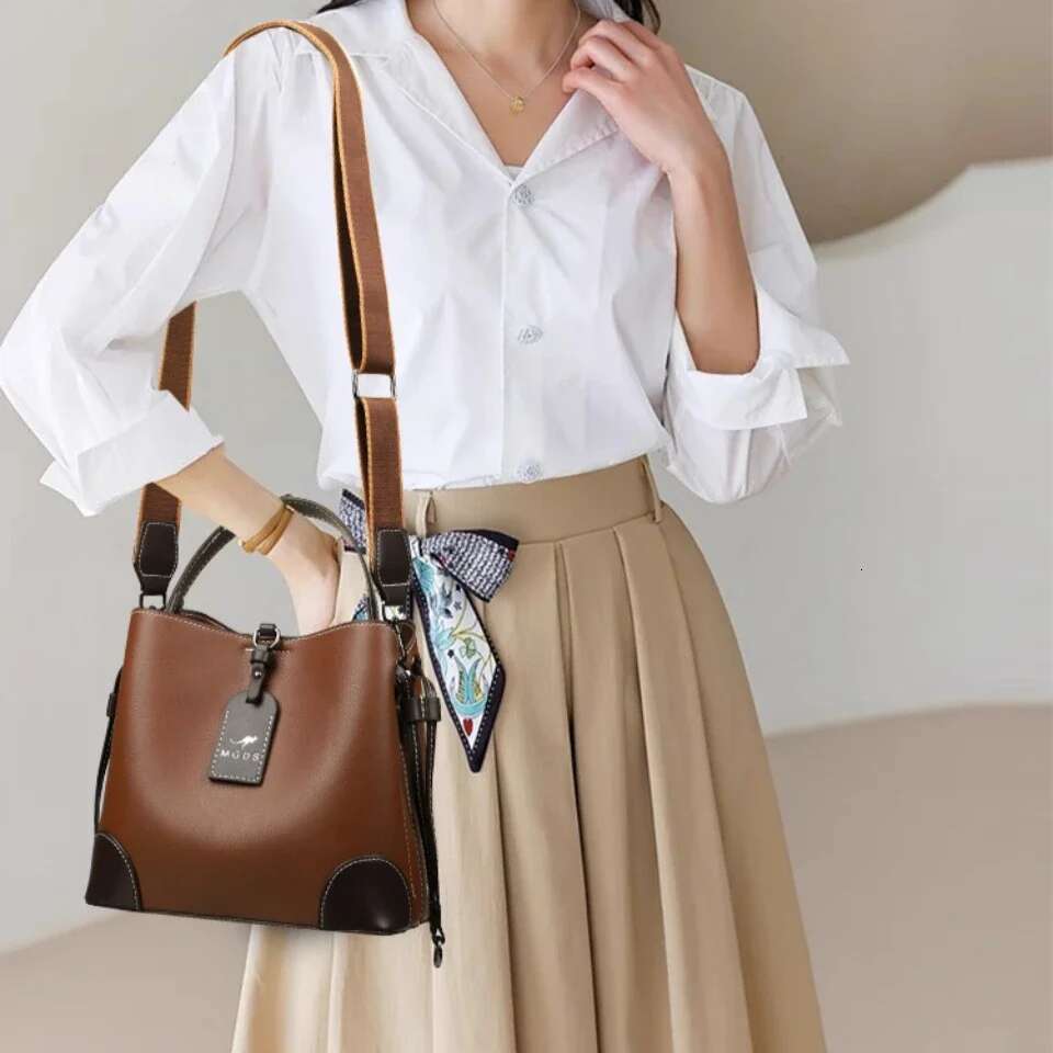 High-Capacity Soft Leather Womens Bucket Fashion Women Shoulder Messenger Bag Wear-resistant Ladies Handbag Sac