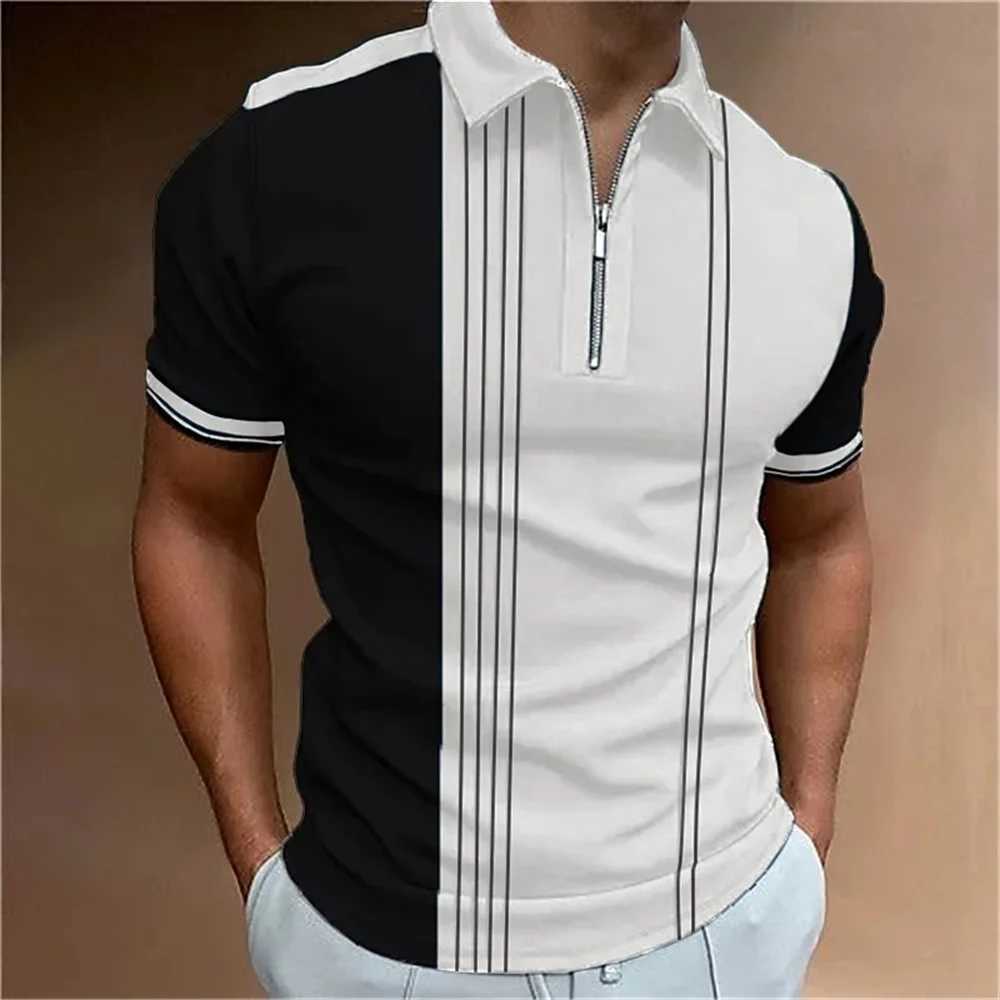 MenS Striped Polo Shirt Golf Clothing Summer Casual Tops Striped Print Zipper Pullover Simple Fashion Polo T-Shirt Men ClothingT250225