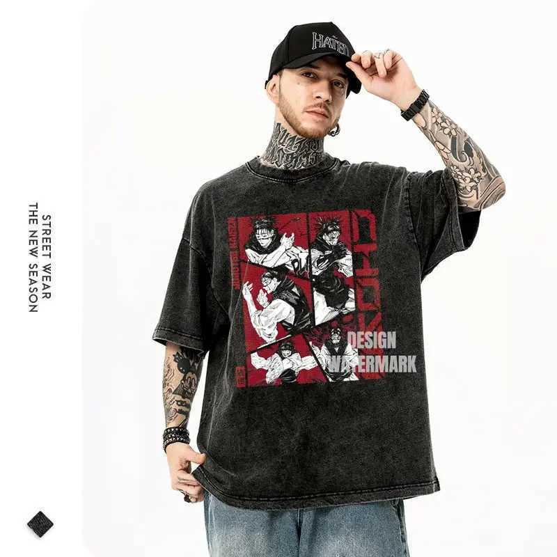 Anime J-Jujutsu K-Kaisen T Shirts Vintage Washed CHOSO T-shirt Oversized Streetwear Fushiguro Toji Gojo Short Sleeve Tops Tees M250225