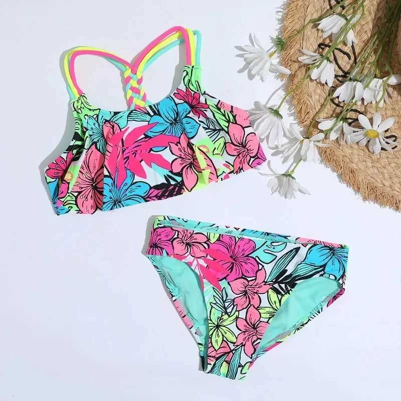 Womens two-piece printed swimsuit childrens beachwear swimsuit from 4 to 16 years old Dropship 2023 X250224