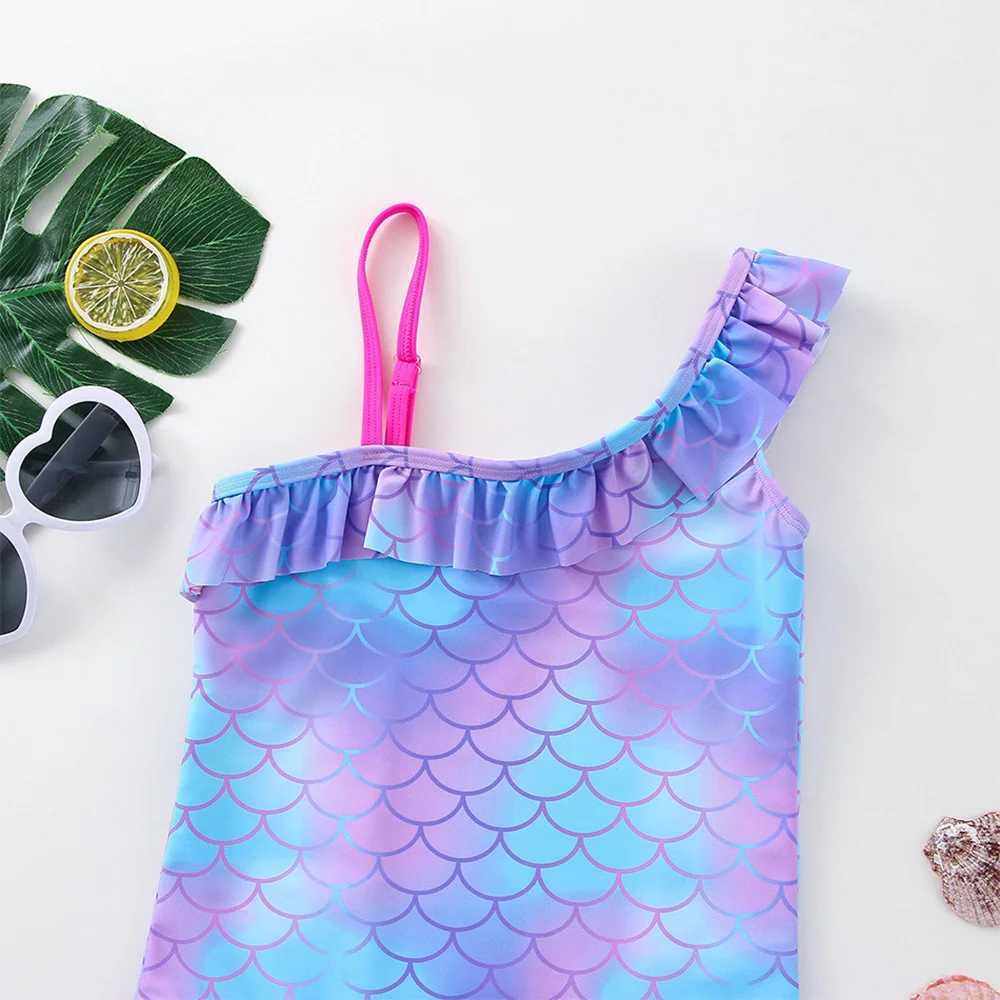 The Little Mermaid Girls Swimsuit Fashion Mermaid Fish Scale One Piece Bathing Suits Dresses Summer Swimwear Beach Kids Wear X250224