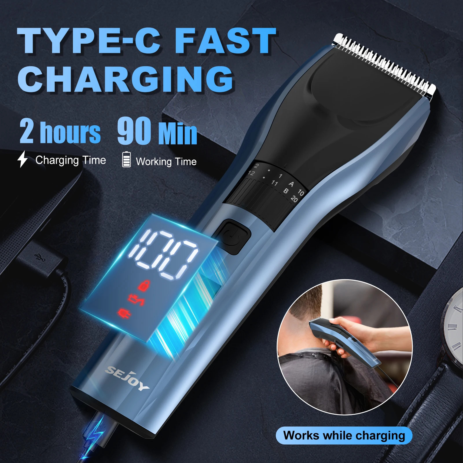 Sejoy Hair Trimmer Electric for Men Women rechargeable LED Display Clipper Beard Shaving Body Professional Barber 250217