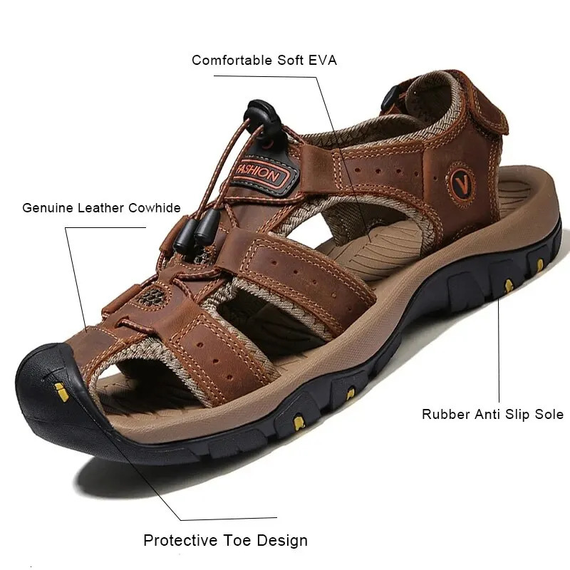 Genuine Leather Men Sandals Summer Mens Shoes Outdoor Water Shoes Leather Sandals For Men 250224