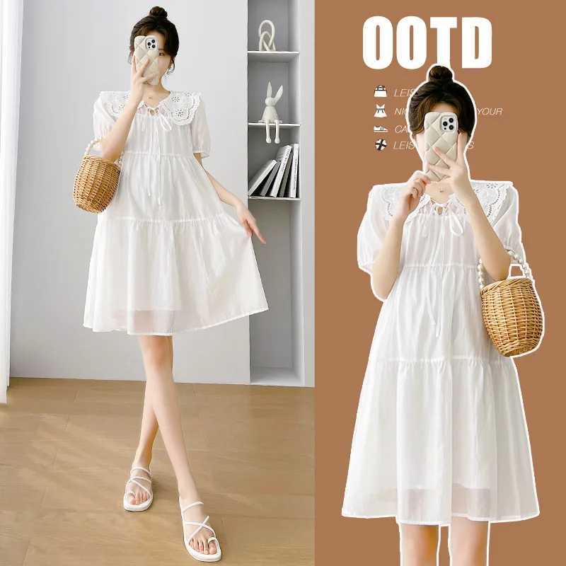 Fashionable maternity chiffon summer white dress new maternity clothing elegant maternity party dress X250224