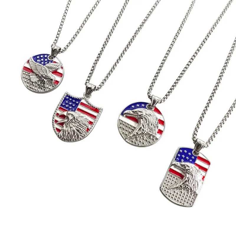 Flag pendant necklace stainless steel chain military shield hip-hop necklace mens student gift fashionable and exquisite jewelry X250224