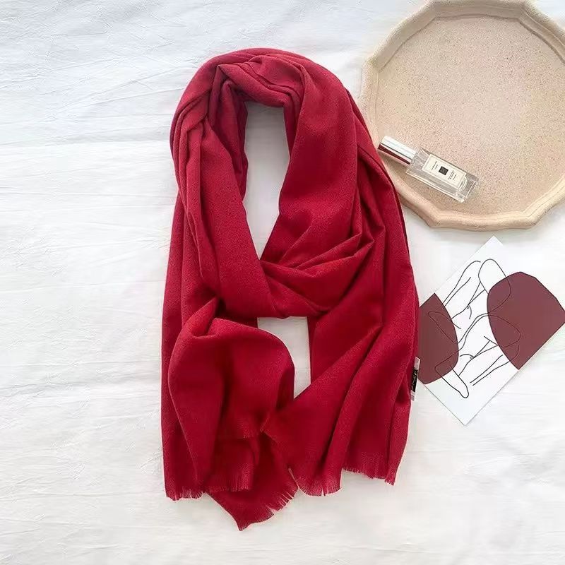T170 cashmere women's winter short beard all-match warm solid color shawl simple knitted neck scarf solid color