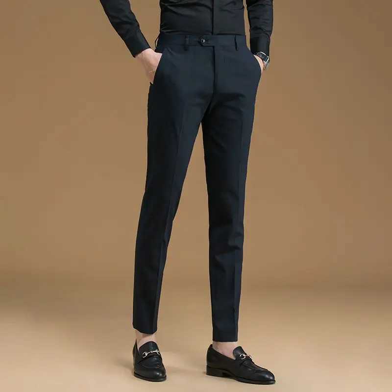 Mens Slim Fit Gray Business Casual Pants Vintage Straight Tube Formal Suit Mens Summer Black All-match Western-style Trousers W250225