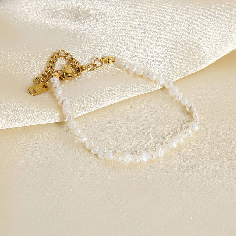 18K Gold Plated Stainless Steel Freshwater Pearl Bracelet Necklaces for Women Small Baroque Pearl Stackable Chokers Necklace 250222