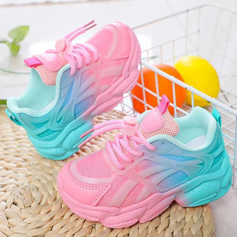 Girls Cute Gradient Mesh Sneakers Low Top Breathable glowing Platform Sports kids Shoes W250225