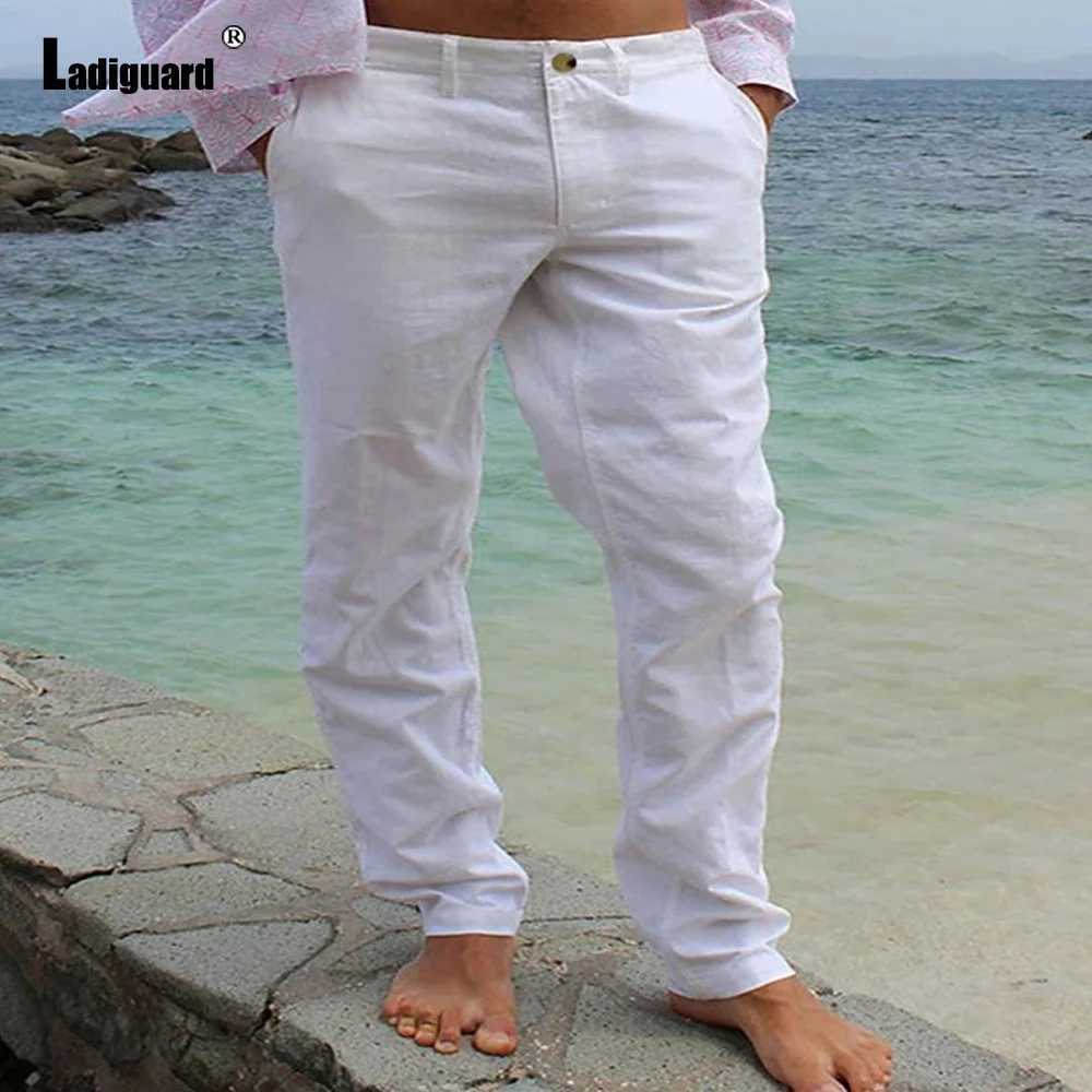 Mens Stand Pocket Elegant Cotton Linen Pants Solid Khaki White Beach Trousers Plus Size 3xl Mens Fashion Button Up Pencil Pants W250225