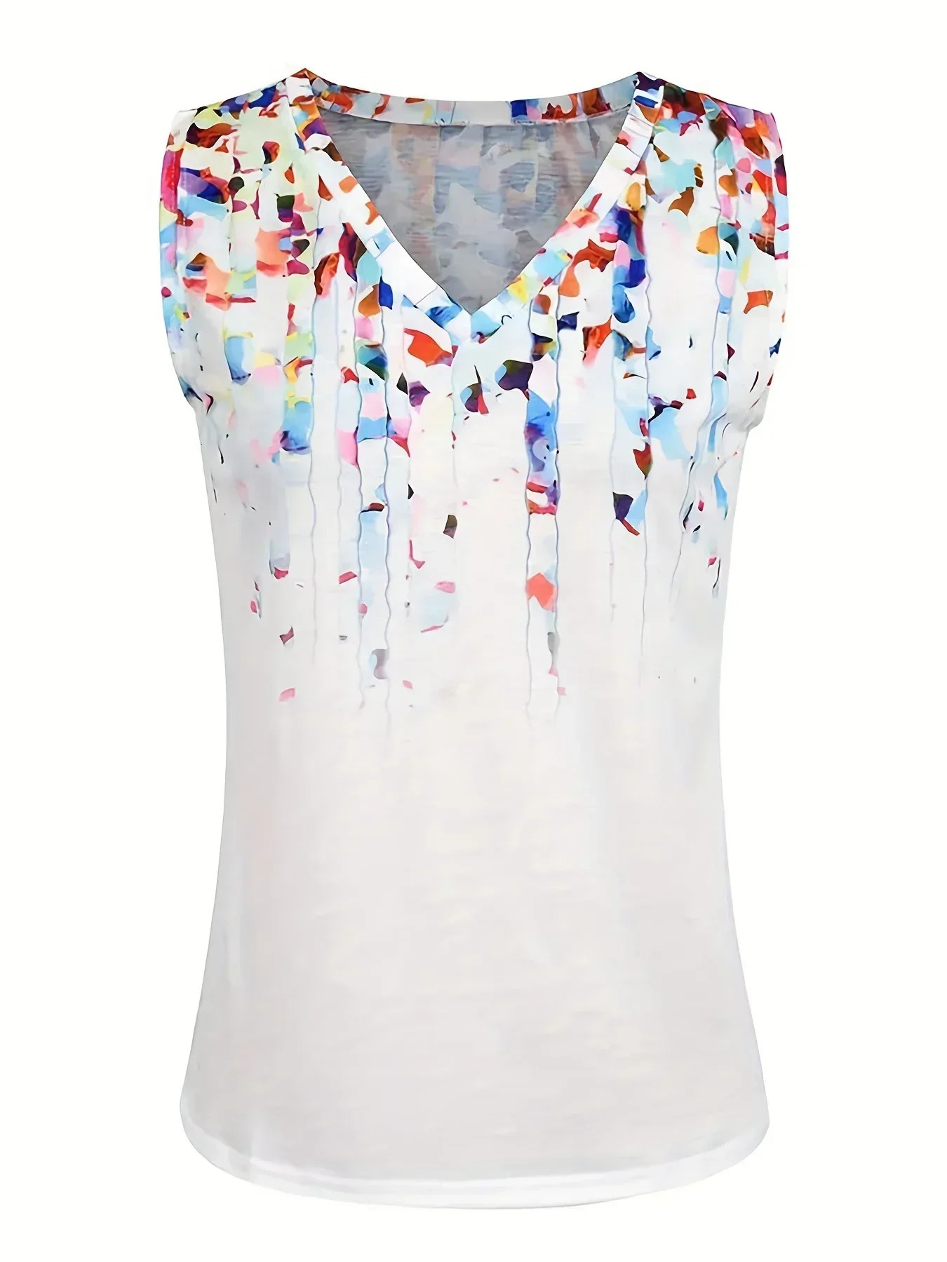 Plus Size 1XL-5XL Summer Fashionable Womens Top Casual V-neck Printed Simple Sleeveless Vest Versatile Loose and Elegant Vest 250224