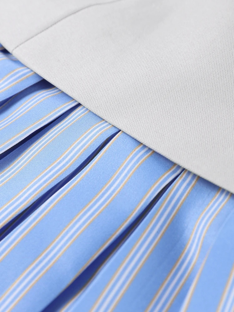 Fashion Contrast Color Patchwork Pleated Short Dress Women Elegant High Waist A-line Evening Party Dress Holiday Lady Vestidos 250225