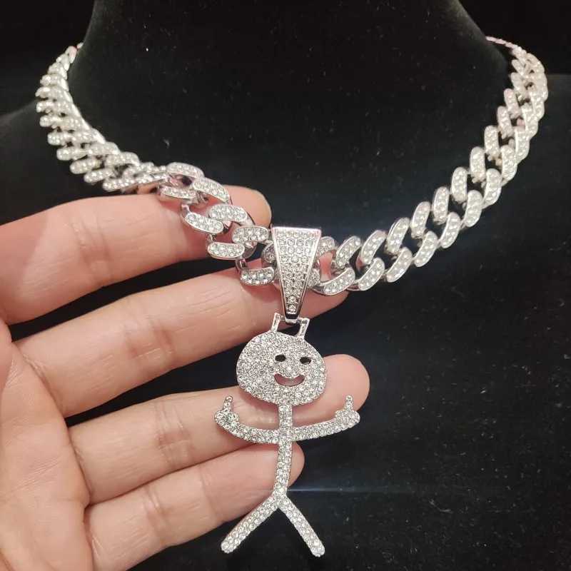 Mens Hip Hop Stickman Middle Finger Pendant Necklace Fashion HipHop d Out Bling Funny Pendants Necklaces Charm Jewelry X250224