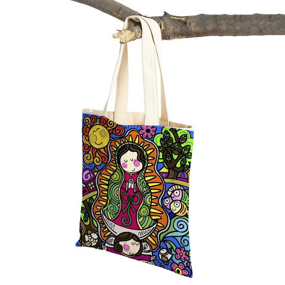 Ladies Shopping Bags Cartoon Virgin Mary Series Handbag Children Gift Cloth Women Shopper Bag Harajuku Style Student Linen Tote Z250224