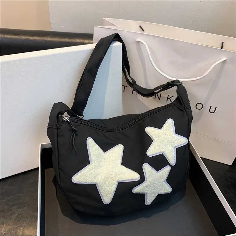 Women Canvas Messenger Shoulder Bag Crossbody Sling Bag Y2k Hobo Bag Pentagram Zipper Satchel Tote Bags Student BookBag Handbag Z250225