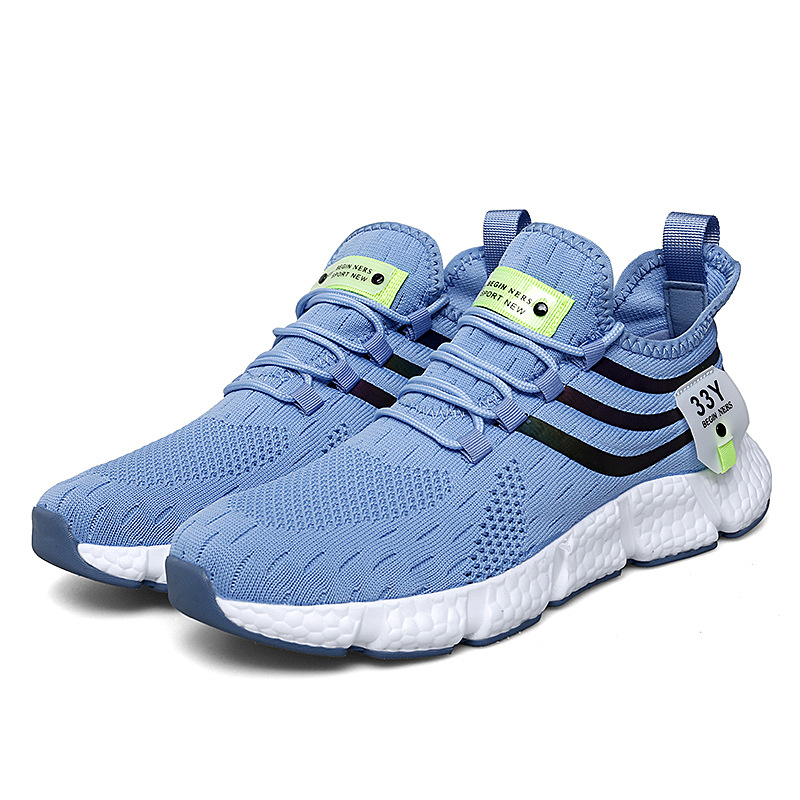 White Black Lightweight running shoes for men soft sole cushioned flying mesh sneakers for men Breathable Comfortable soled men's shoes