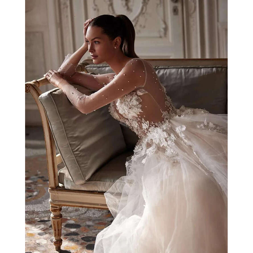 Lace Wedding Fancy D Ral Appliques Bridal Gowns A E Long Sleeve Backless Bride Dresses Custom Made Plus Size Resses Resses