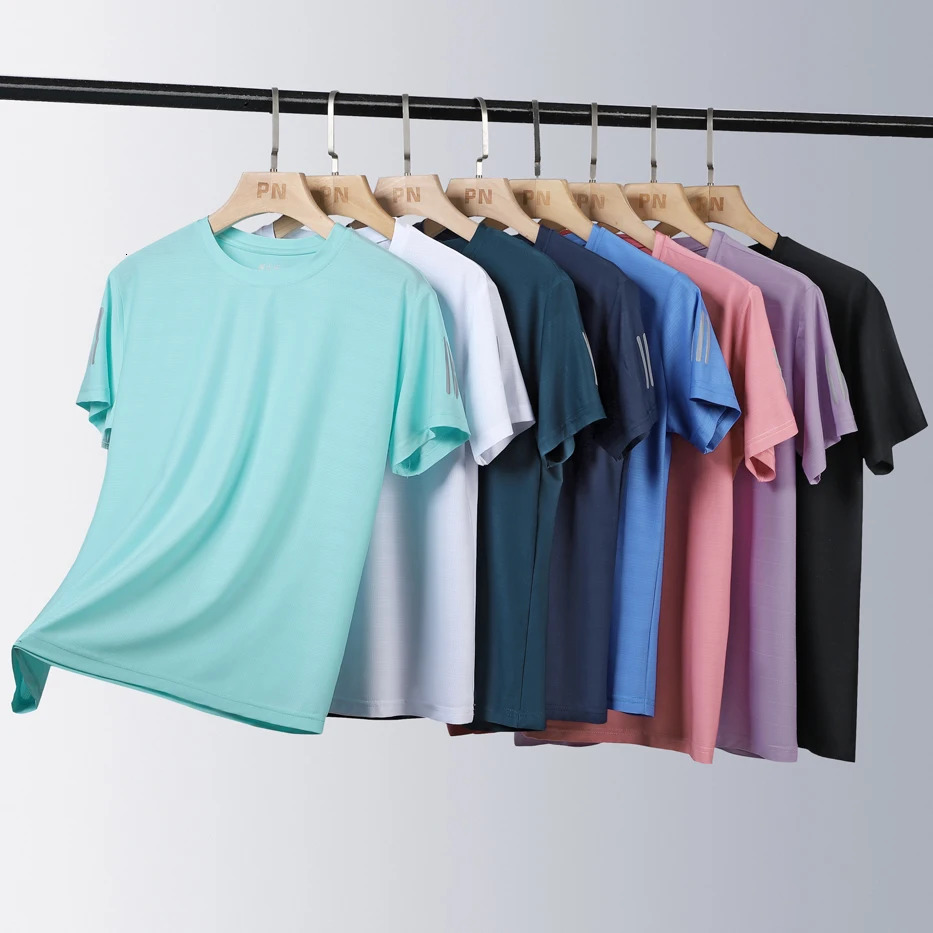 Large mens short sleeve ice silk T-shirt quick drying T-shirt breathable T-shirt summer Sportswear sports short sleeve 250225