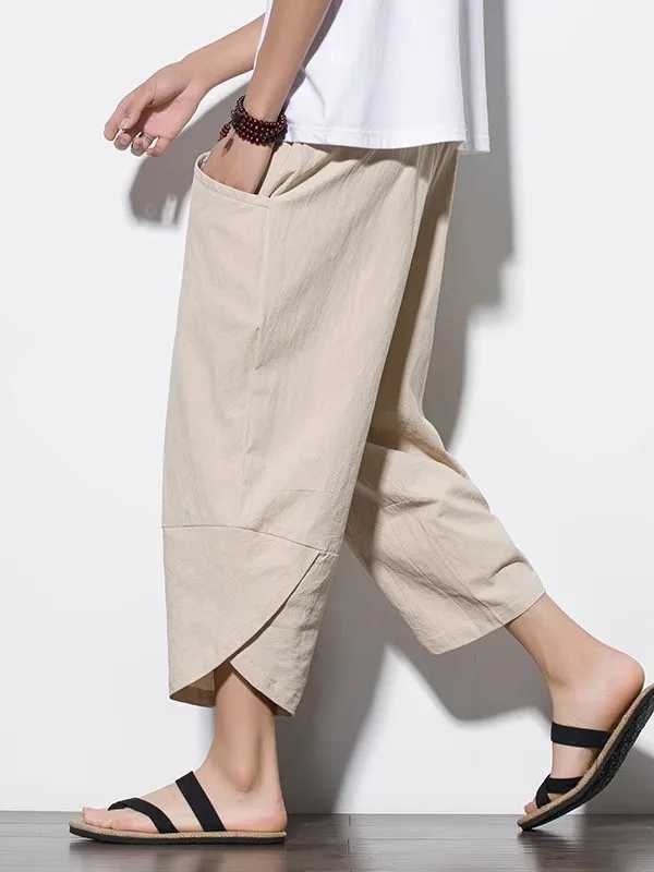 Summer 2023 Mens Chinese Style Cotton Linen Harem Pants Mens Retro Streetwear Beach Shorts Male Casual Calf-Length Trousers M-5XL W250225