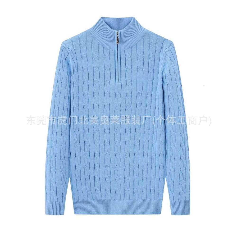 Autumn And Winter New Stand Up Collar Zipper Pullover Men's Pure Cotton Embroidered Knitted Sweater