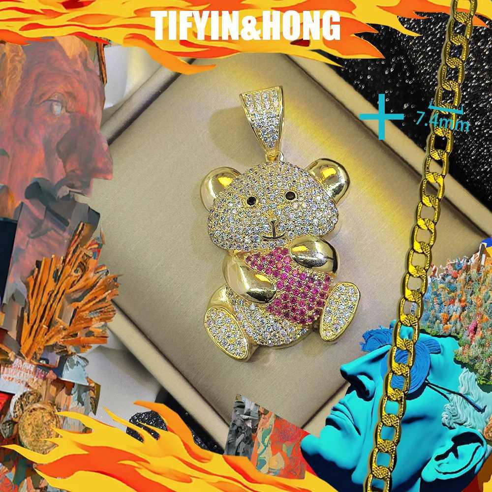 New mens and wens trend 18K gold-plated necklace luxurious diamond teddy bear pendant suitable for hip-hop rap gifts X250224