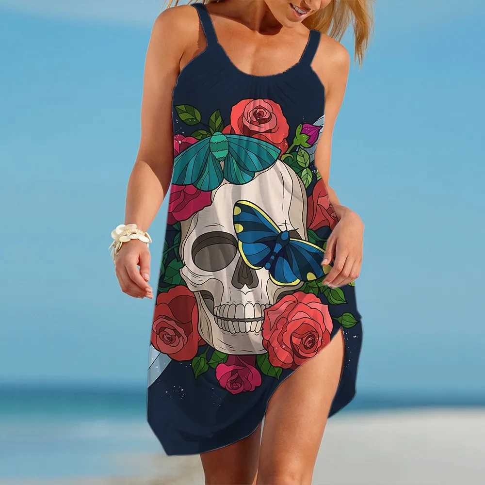 Womens Short Dresses Punk Skull Graphic Slip Dress Casual Woman Dresses Ethnic Style Clothes Daily Fe Original Design WearXJ250224