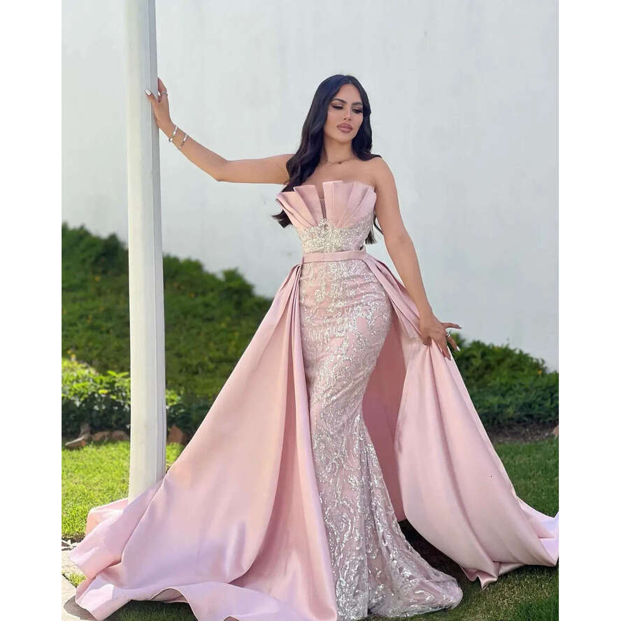 2025 Elegant Pink Satin Mermaid Prom With Overskirt Formal Women Dresses For Special Ocns Pageant Robe De Soiree Es