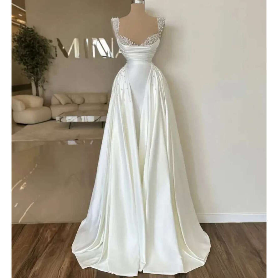 2025 Classic A-E Wedding Dresses Pearls Sweetheart Pleats Satin Elegant Or-Length Bridal Formal Gown Vestido De Novia Customed