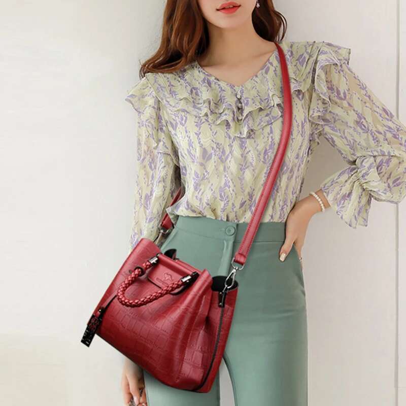 Genuine Leather Handbags For Women Hand-Knitted Crossbody Shoulder Bags Designer New Style3 Stone Pattern Ladies Tote Bag Sac A Main