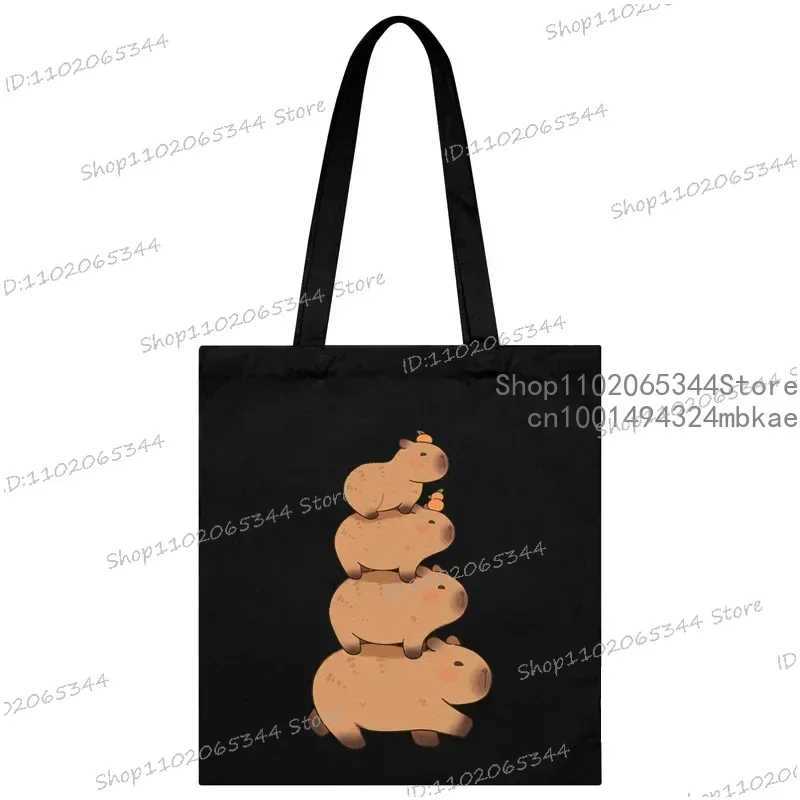 Cute Capybara Canvas Bag for Women Shopper Handbags Environmental Storage Reusable Shoulder Tote Bag Cartoon Capybara Hand Bag Z250224